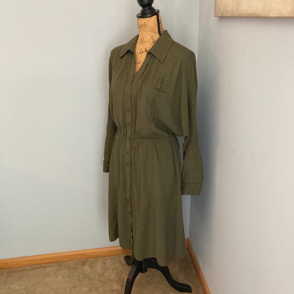 Lane Bryant Khaki Green Roll-Up Sleeve Dress Women Size 14/16